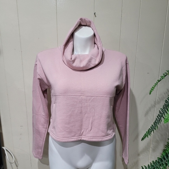 Cropped Pink Long Sleeve Turtleneck Sweatshirt S - Picture 1 of 11